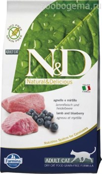 Н&Д сухой корм  с  ягненком и черникой для взрослых кошек /N&D Cat Lamb&Blueb Adult  1,5 кг - фото 4790