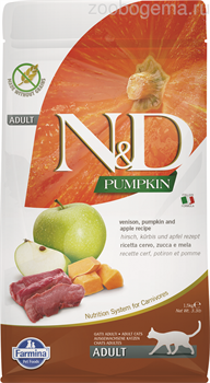 Н&Д сухой корм для кошек с тыквой, оленина и яблоко /N&D CAT GF PUMPKIN VENISON&APPLE ADULT, 1,5кг - фото 6672
