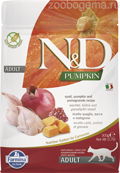 Н&Д сухой корм для кошек с тыквой, перепел и гранат /N&D CAT GF PUMPKIN QUAIL & POMEGRANATE ADULD, 1,5 кг - фото 6678