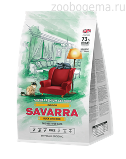 SAVARRA Indoor Adult Cat Сухой корм для взрослых кошек живущих в помещении 400г Утка/рис - фото 7086