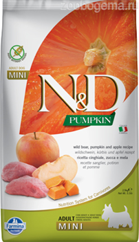 Н&Д сухой корм для собак мини пород с тыквой, кабан и яблоко / N&D DOG PUMPKIN BOAR AND APPLE ADULT MINI, 2,5 кг - фото 8088