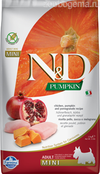 Н&Д сухой корм для собак мелких пород с тыквой, курица и гранат /N&D Dog PUMPKIN CHICKEN AND POMEGRANATE ADULT MINI, 2,5 кг - фото 8092