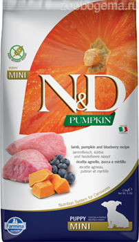 N&D DOG GF PUMPKIN LAMB & BLUEBERRY PUPPY MINI 2,5 KG - фото 8107