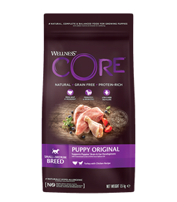 WELLNESS CORE корм из индейки с курицей для щенков мелких и средних пород 1,5 кг - фото 9774