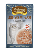 Деревенские лакомства конс. д/кошек «Лосось с кальмаром в нежном желе», пауч 70г