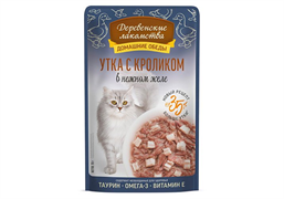 Деревенские лакомства конс. д/кошек «Утка с кроликом в нежном желе», пауч 70г
