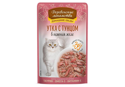 Деревенские лакомства конс. д/кошек «Утка с тунцом в нежном желе», пауч 70г