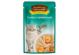 Деревенские Лакомства паучи д/кошек Тунец с креветкой в желе 70 гр