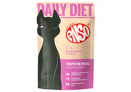 ENSO DAILY DIET Корм влажный полнорационный для взрослых кошек, профилактика стресса, кусочки в соусе с перепелкой, пауч 85г/24шт. (Без характеристики)