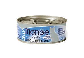Влажный корм Monge jelly Adult cat для взрослых кошек с желтоперым тунцом и белой рыбой, консервы 80 г ZB007030