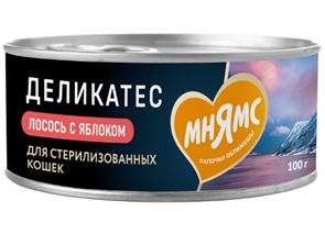 {{productViewItem.photos[photoViewList.activeNavIndex].Alt || productViewItem.photos[photoViewList.activeNavIndex].Description || 'Влажный корм Мнямс Деликатес Лосось с яблоком для стерилизованных кошек "Паштет по-норвежски", 100 гр'}}