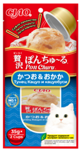 INABA Ciao Pon Churu Суфле-лакомство для кошек Тунец Кацуо и кацуобуси, 35 гр*2 шт MZB947520