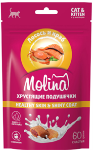 {{productViewItem.photos[photoViewList.activeNavIndex].Alt || productViewItem.photos[photoViewList.activeNavIndex].Description || 'MOLINA Лакомство для кошек и котят "Хрустящие подушечки с начинкой из лосося и краба", HEALTHY SKIN &amp; SHINY COAT, 60 гр'}}