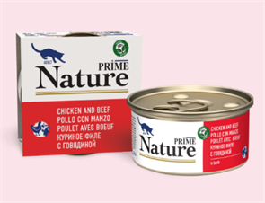 PRIME NATURE ж/б в бульоне Куриное филе с говядиной для кошек, 85 гр MZB519233