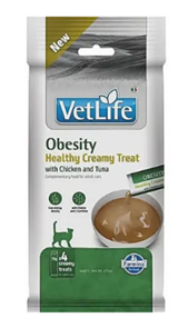 Farmina Vet Life Cat Obesity лакомство крем-суп Обесити для снижения избыточной массы тела с курицей и тунцом для взрослых кошек, 60 гр MZB109023