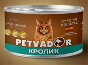 Petvador  Полнорационный влажный корм для кошек всех стадий жизни кролик с цукини, 100 гр MZB046574
