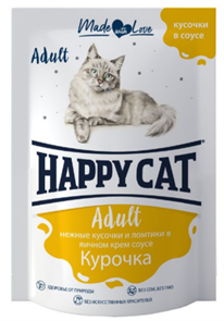 КОРМ HAPPY CAT ПАУЧ Ломтики в соусе для кошек курица 85 гр MZB406005