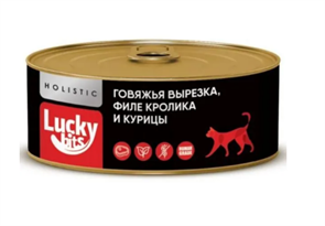 Консервы для кошек Lucky bits говяжья вырезка с филе кролика и курицы, 100 гр MZB017671