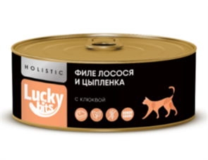Консервы для кошек Lucky bits филе лосося и цыплёнка с клюквой, 100 гр MZB017749